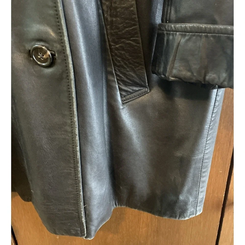 Vintage COACH Leather Women's Trench Coat Sz L Black 1996-1999 Soft Long Buttons